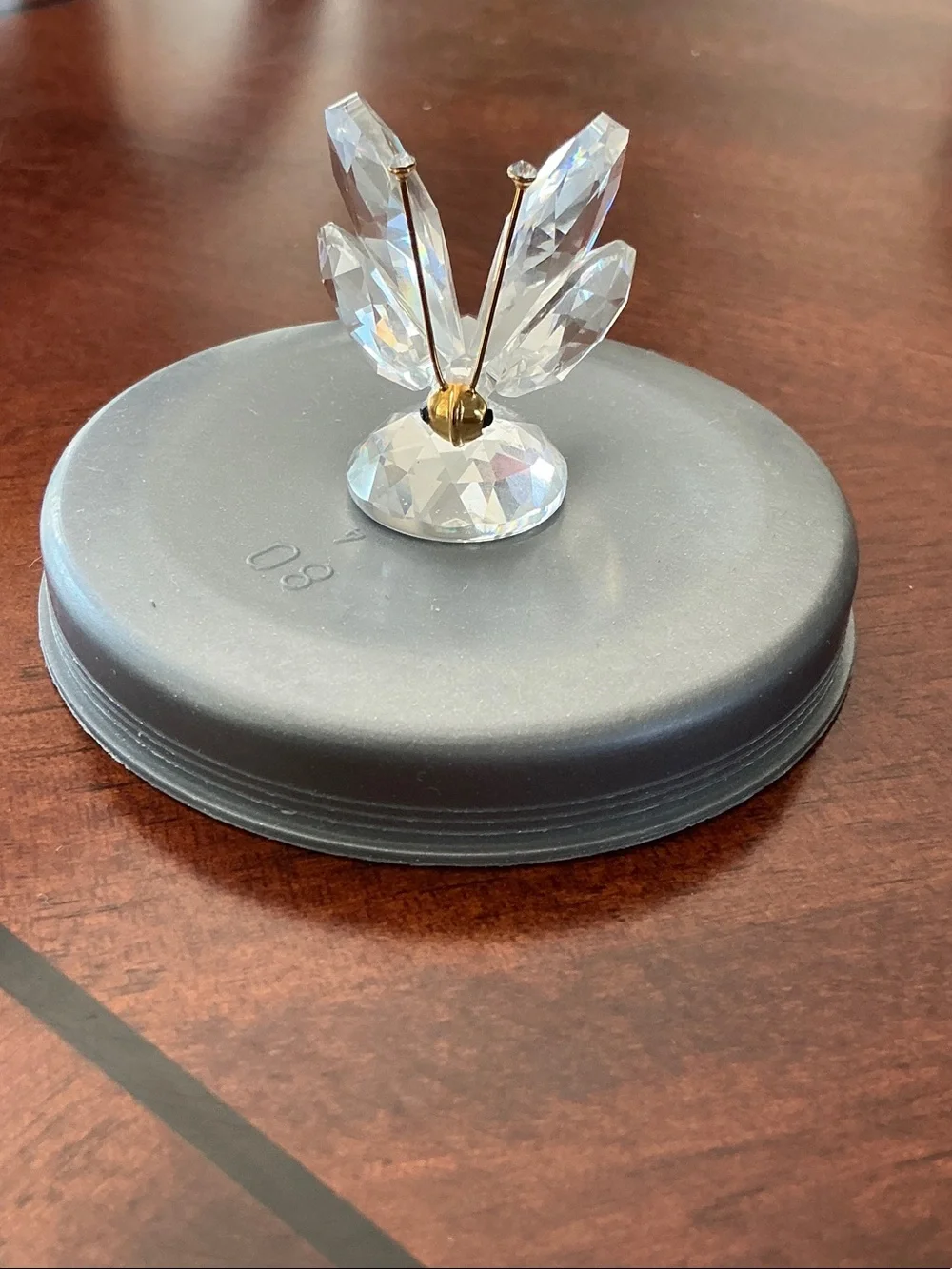 Swarovski Crystal Butterfly Lid Knob on Gray Base